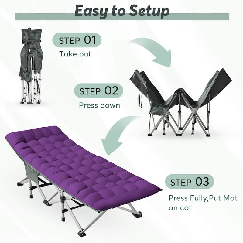 Outdoor Folding Camping Cots with Removable Cotton Mattress, 500 lbs