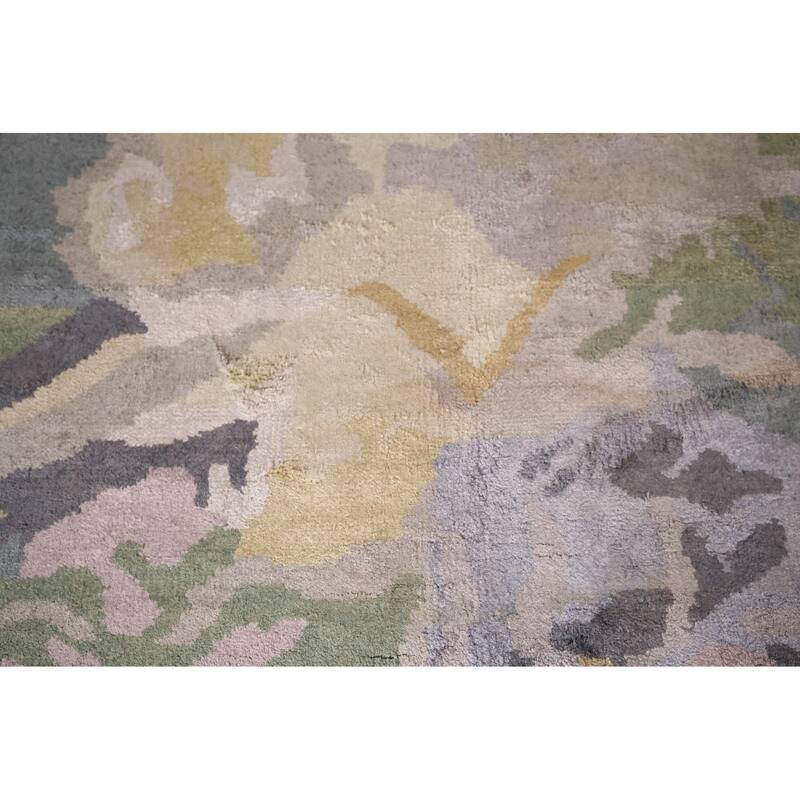 Handmade Gray Abstract Indian Area Rug Oriental Wool & Silk Carpet - 5'5"x 8'4"