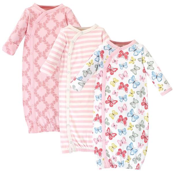 slide 1 of 1, Touched by Nature Baby Girl Organic Cotton Side-Closure Snap Long-Sleeve Gowns 3pk, Butterflies 0-6 Months - Butterflies