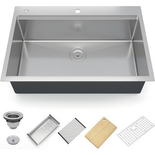 Dcolora 36 Inch Large Single Bowl Drop-In Kitchen Sink Workstation - Stainless Steel Topmount With Accessories (Cutting Board, Drying Rack, Colander)