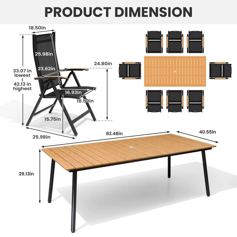 7/9-Piece Outdoor Patio Dining Set Aluminum Rectangular Dining Table and Folding Chairs