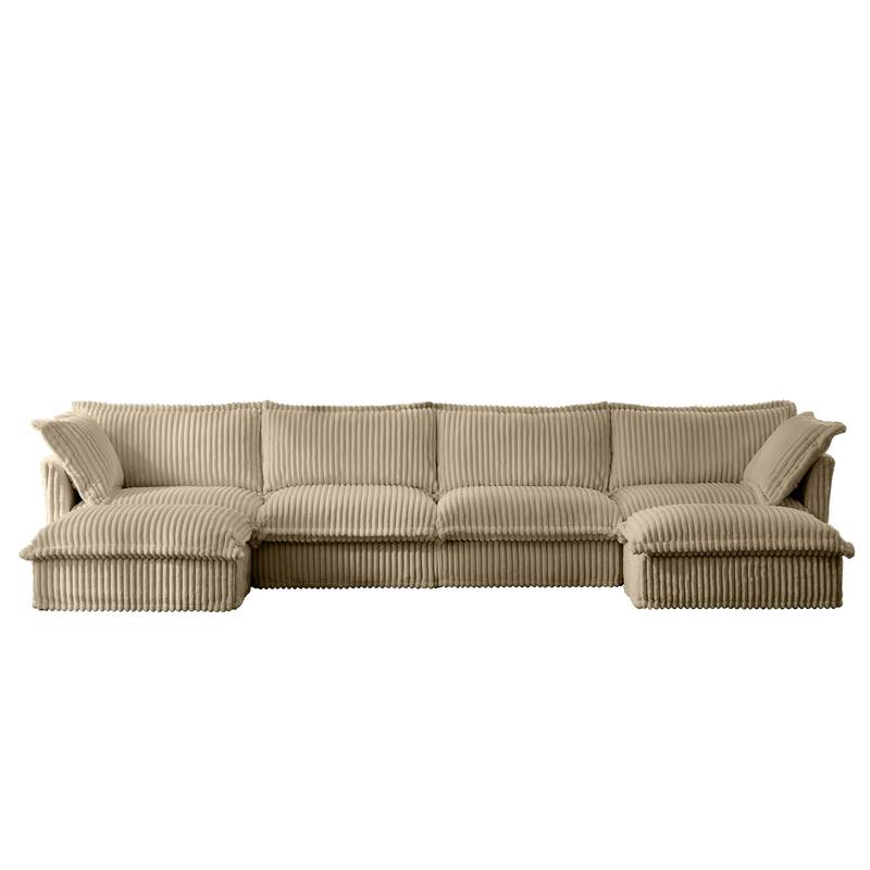 156.6" Corduroy U-Shape 4-Seater Sectional Sofa with Removable Slipcover, Deep Seat Design and French Edge Detailing