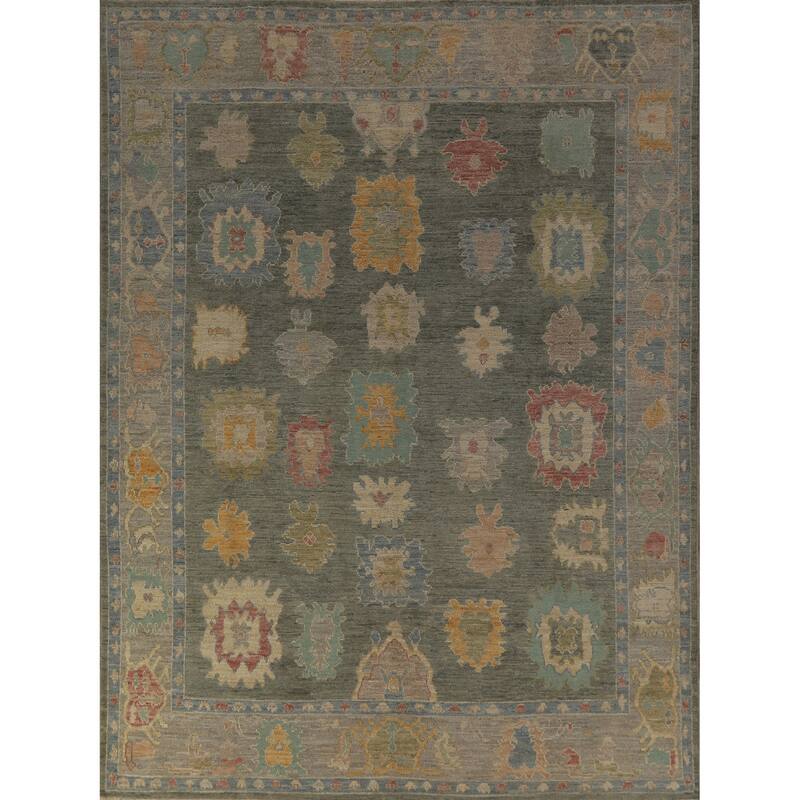 Hand Knotted Oriental 100% Wool Carpet Transitional All-Over Green Oushak Area Rug - 10' 4'' X 8' 2''