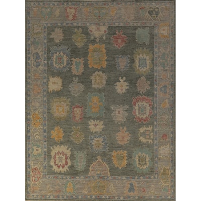Hand Knotted Oriental 100% Wool Carpet Transitional All-Over Green Oushak Area Rug - 10' 4'' X 8' 2''