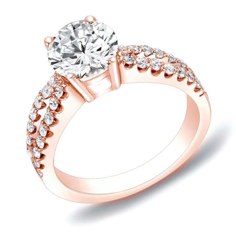 Auriya 14k Gold Round Diamond Engagement Ring 1ctw Split-band - Rose - 4