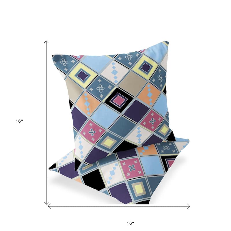HomeRoots Set of Two 16" X 16" Blue and Purple Blown Seam Diamond Indoor Outdoor Throw Pillow - 16.00' X '16.00' X '5.00