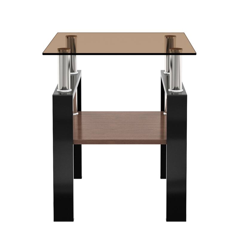 Set of 2, Modern Tempered Glass Tea Table, Tempered Glass Tabletop with MDF Layer, Coffee Table, Square Table