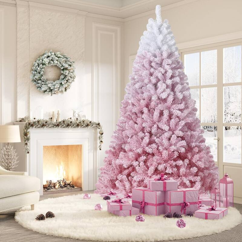 6FT Purple Gradient Pencil Christmas Tree – Prelit with 100 Dual Color LEDs, Snow Flocked, 320 Branch Tips,Metal Stand