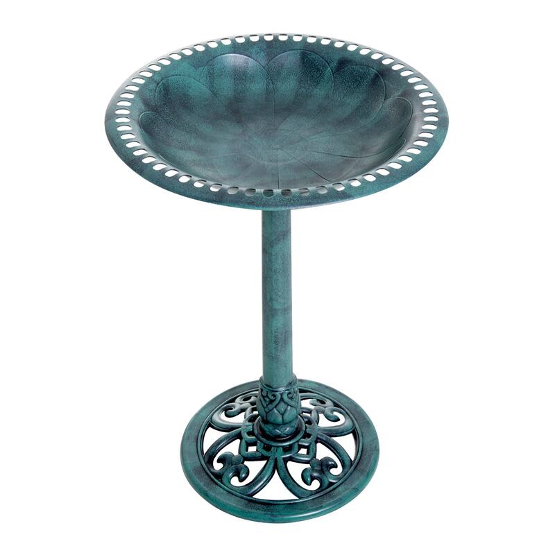 Outsunny 28" Tall Resin Free Standing Garden Pedestal Bird Bath Bowl - Green - Green