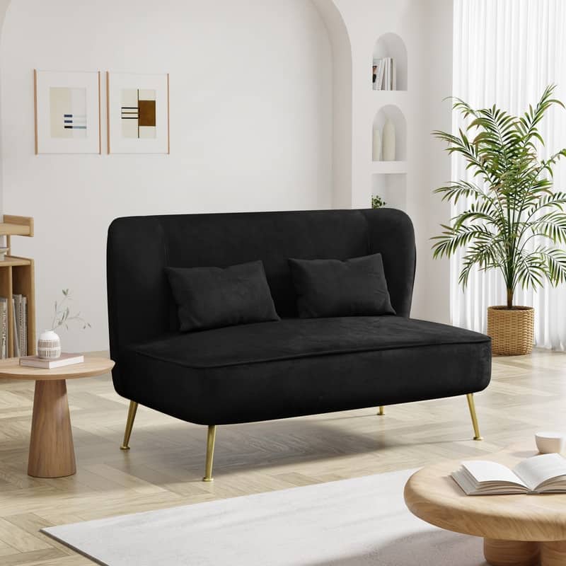 Two Pillows Velvet Upholstered Metal Loveseat