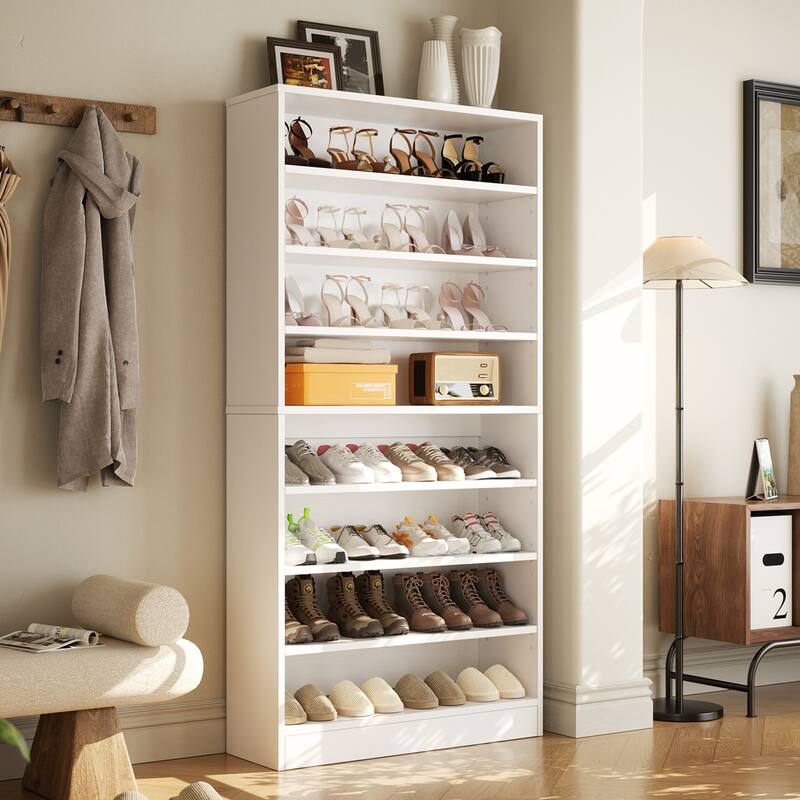 Rackcog 9-tier 64'' Tall Shoe Cabinet, 36 Pairs Wooden Shoe Storage Rack for Closet, Entryway