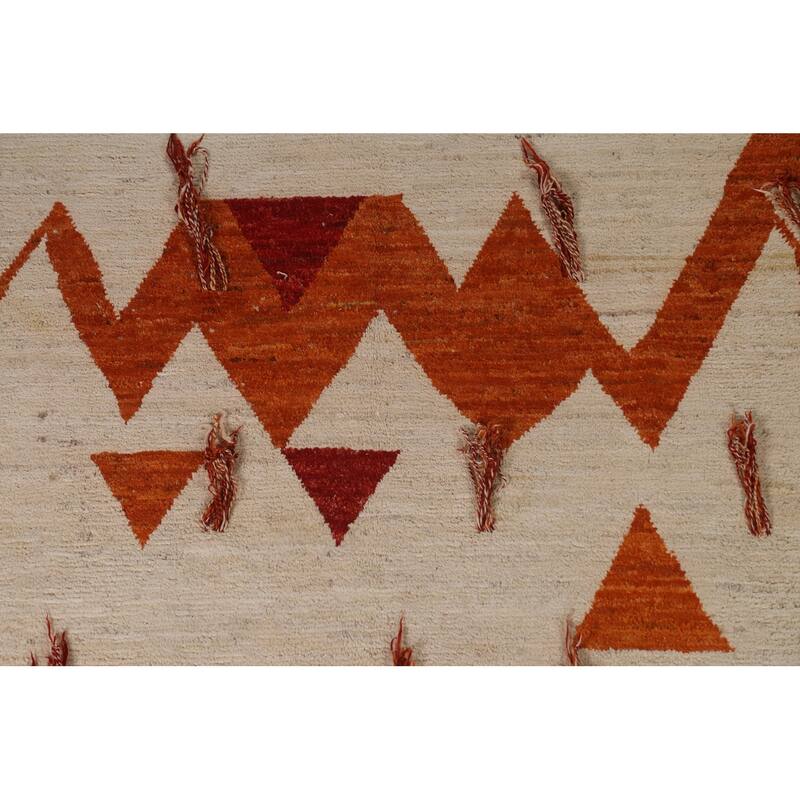 Hand Knotted Oriental 100% Wool Carpet Modern Tribal Beige & Ivories Moroccan Area Rug - 9' 11'' X 6' 10''