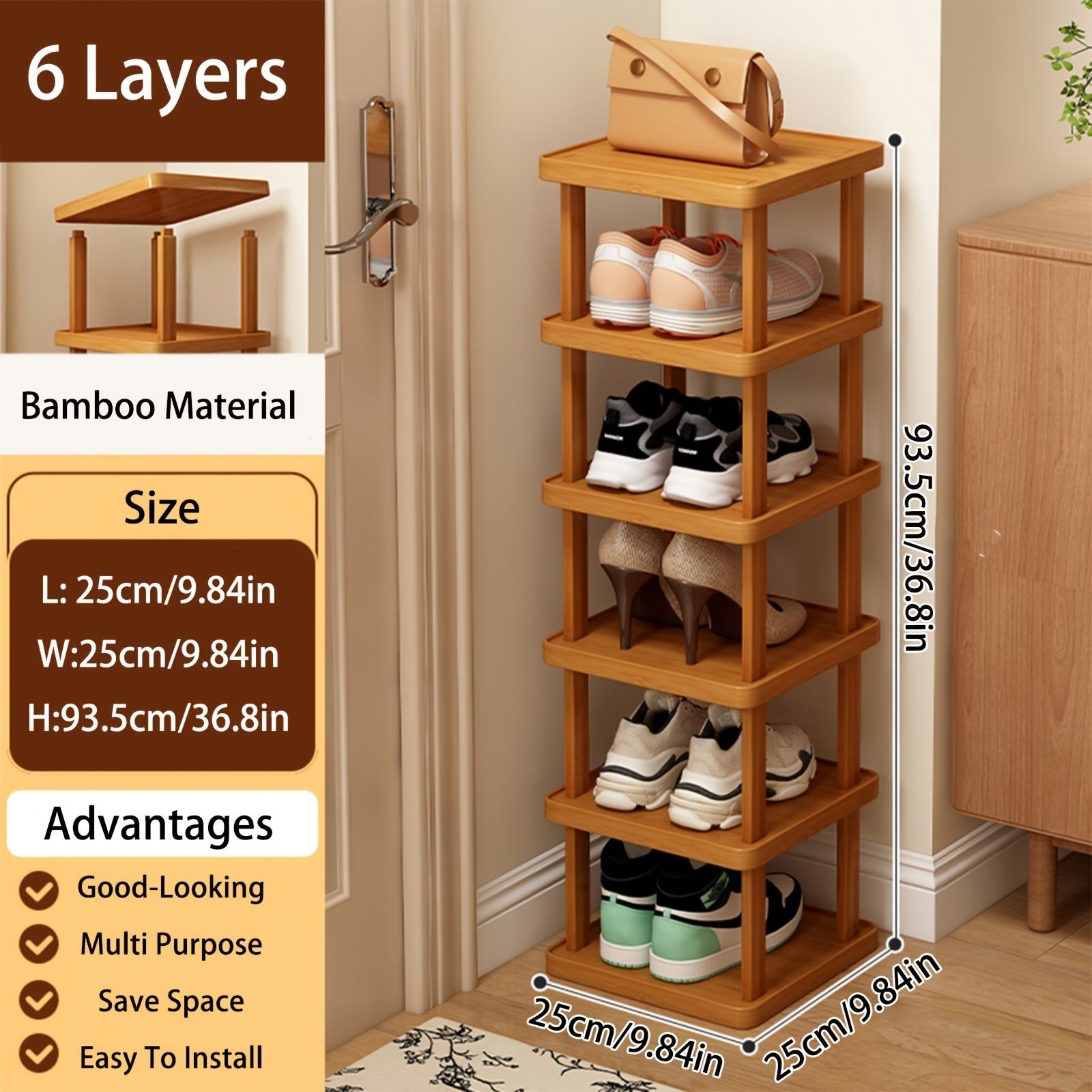 Bamboo Vertical Shoe Rack,Narrow Stackable Shoe Rack for Entryway