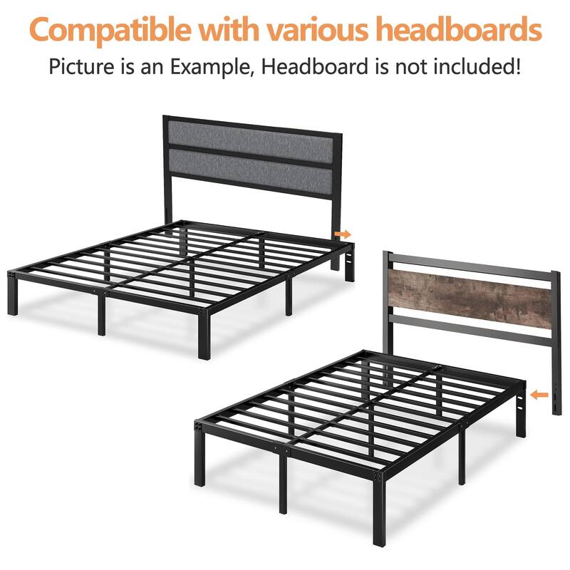 VECELO Bed Frames No Box Spring Needed, Heavy Duty Metal Platform with Steel Slat, Easy Assembly, Black