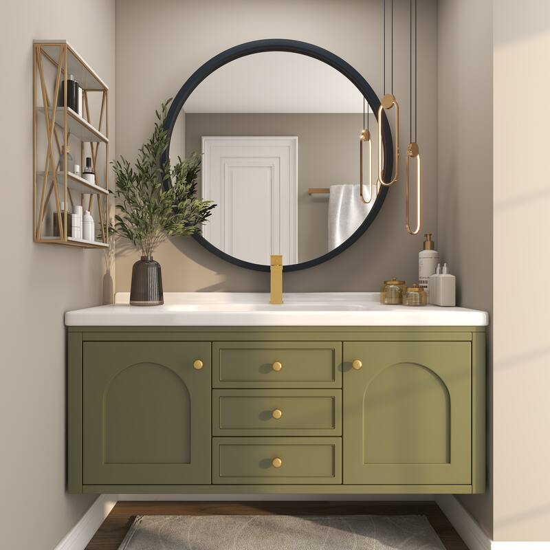 Wooden Wall Mirror with Thin Frame - Black, White, Gold - Roche River Decor
