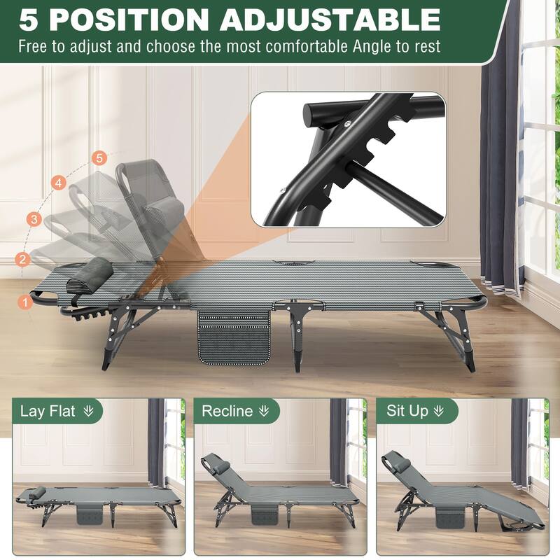 Portable Folding Camping Cot with Mattress Pillow, Patio Lounge Chair