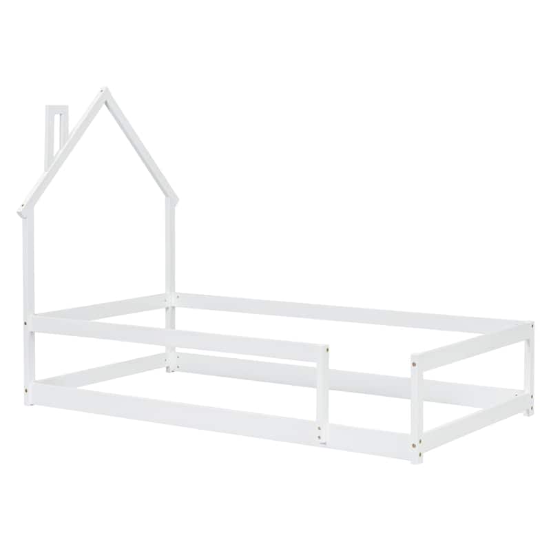 Twin Size Wood bed with House-shaped Headboard