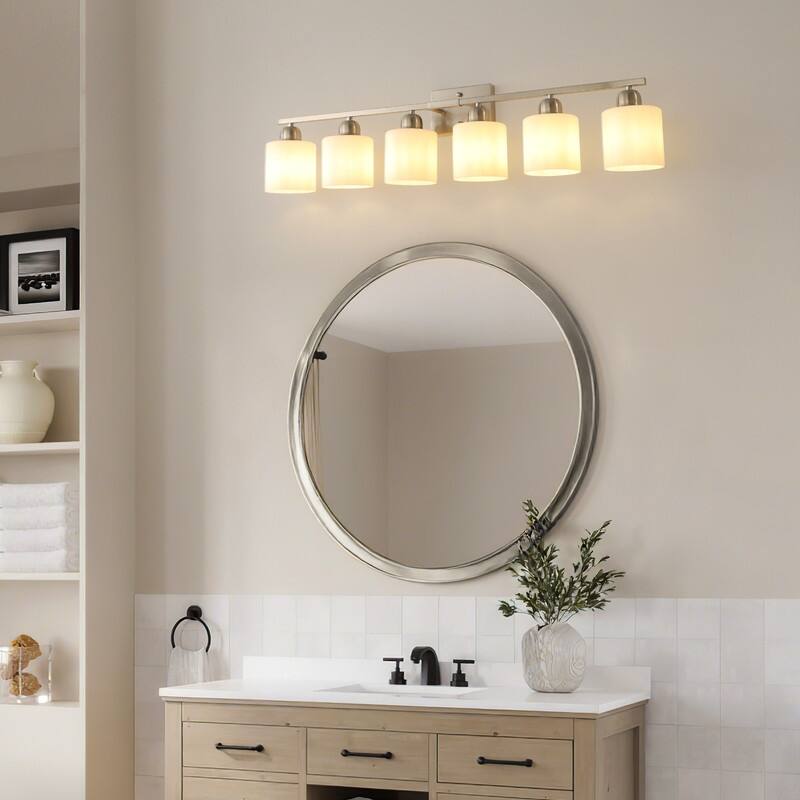 Modern Bathroom Vanity Light With Frosted Milk Glass Shades