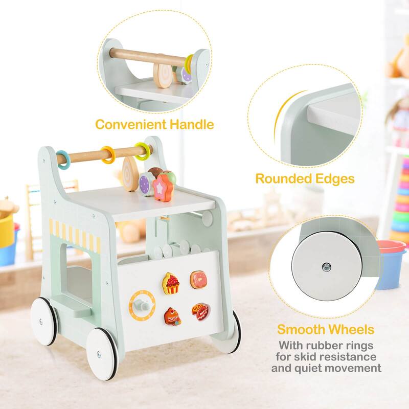 Costway Wooden Baby Walker Ice Cream Cart Toy with Sweet Accessories & - See Details