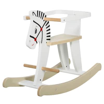 Wooden Rocking Horse Toddler Baby Ride-on Toys for Kids 1-3 Years with Classic Design & Wood Safety Bar