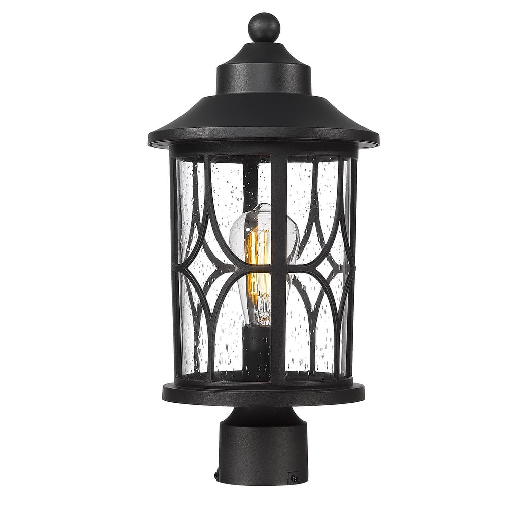 17 Inch Modern Outdoor Pole Light Seeded Glass, 1-Light Pier Mount - ‎8.3"L x 8.3"W x 16.9"H