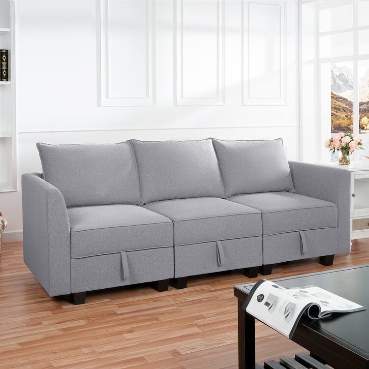 Modern Modular DIY Collection - Sturdy Wooden Frame - Versatile & Stylish Furniture for Living Room Bedroom - 3- Seater Sofa,Gray