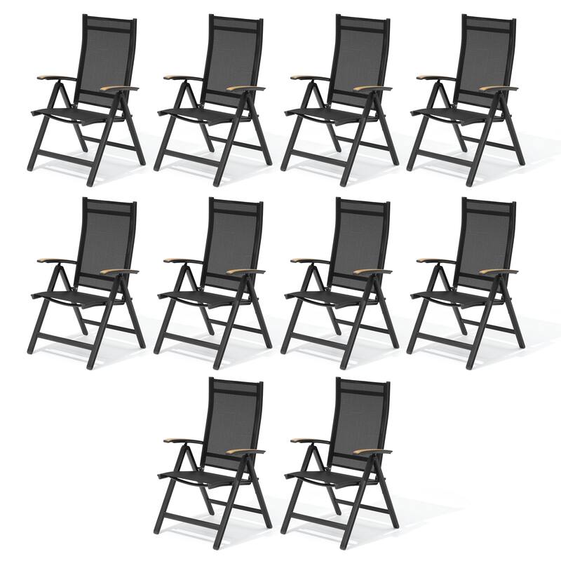 VredHom Patio Folding Chairs Dining Chairs with Adjustable Backrest - Black - 10PCS
