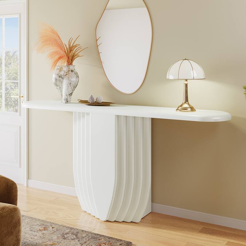 63 inch Modern White Console Table, Wooden Entryway Sofa Table