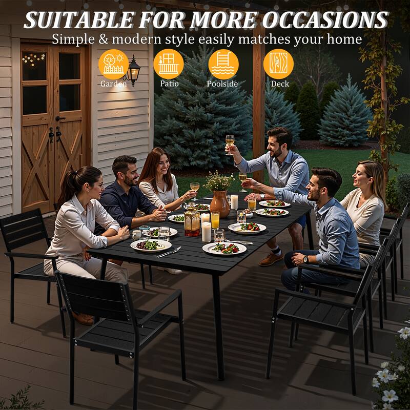 Pellebant Outdoor Rectangle Aluminum Dining Table with Umbrella Hole