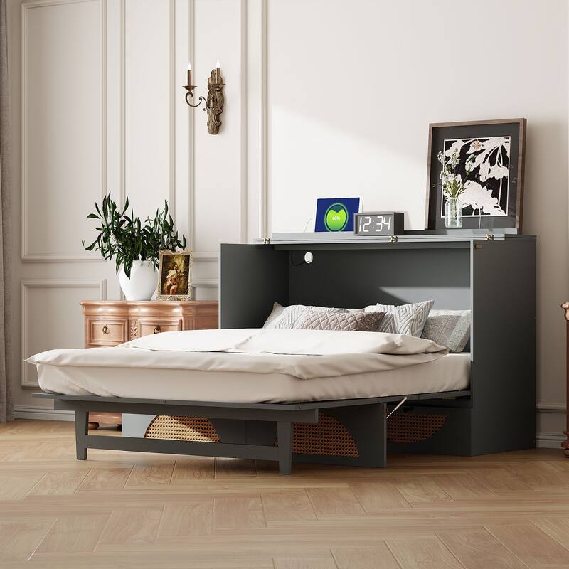 Modern Murphy Bed with Drawer, USB Ports, and Outlets