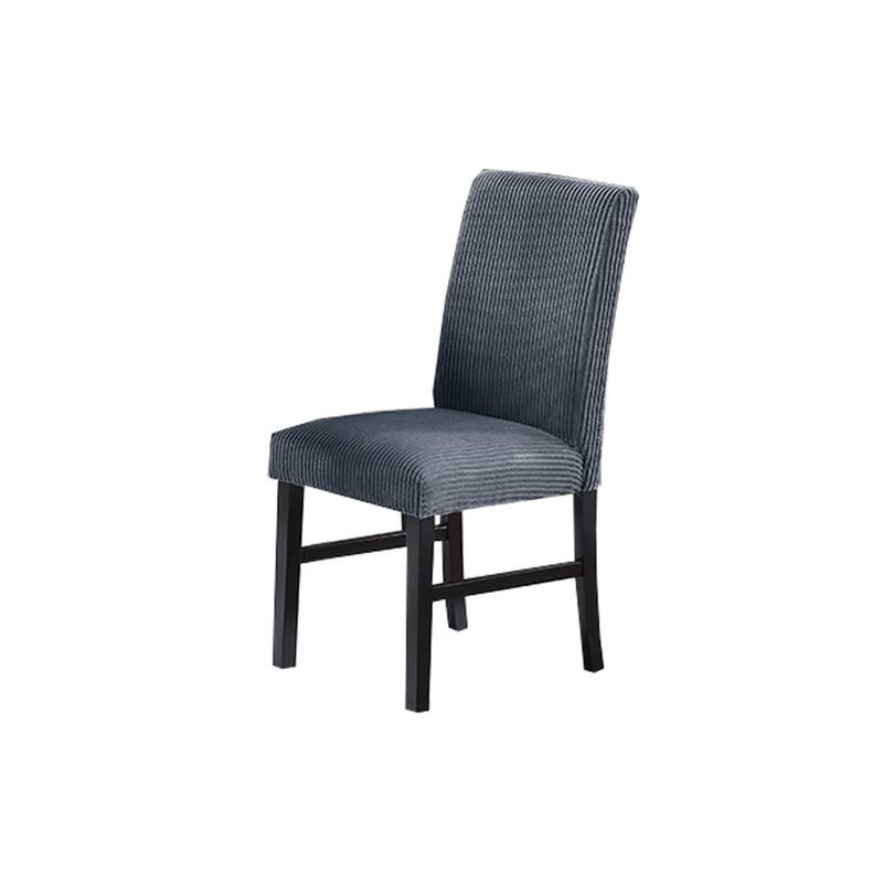 Modern Elegant 5pc Dining Set Dark Gray Corduroy Chairs White Top Table w Lower Shelf Kitchen Dining Room