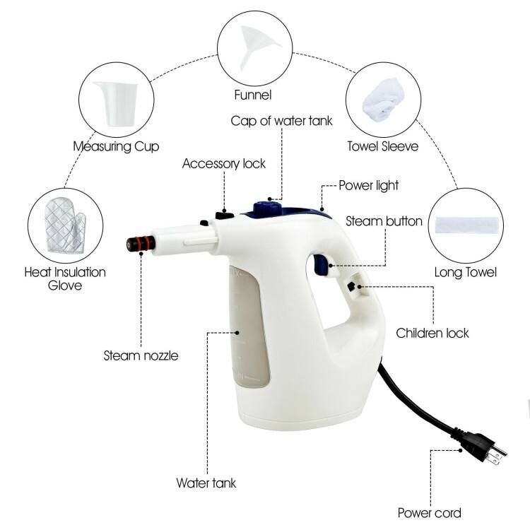 Powerful 1400W Handheld Steam Cleaner with 17 Accessories for Versatile Household Cleaning - 13" x 5" x 9.5" (L x W x H)