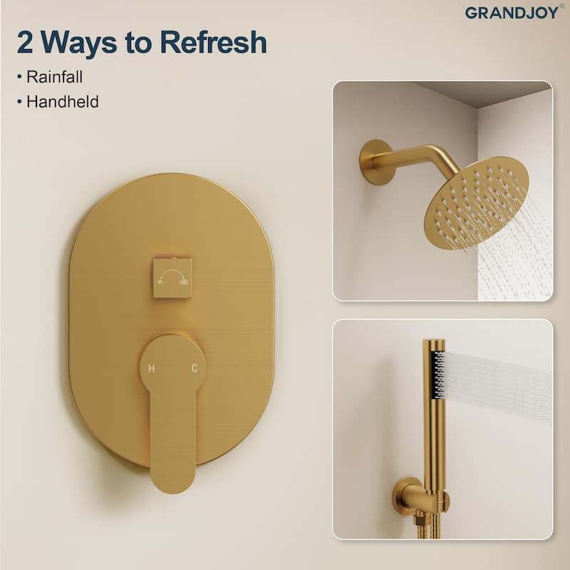 GRANDJOY Dual Shower Kit with Round Rainfall Head and Hand Shower, Lever Control Valve