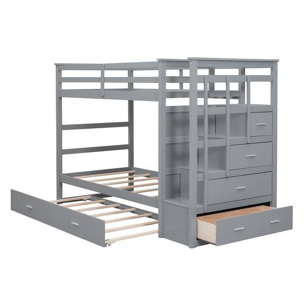 slide 2 of 55, Practical Twin Over Twin Wood Bunk Bed with Storage Drawers,Movable Bed with Trundle Gray