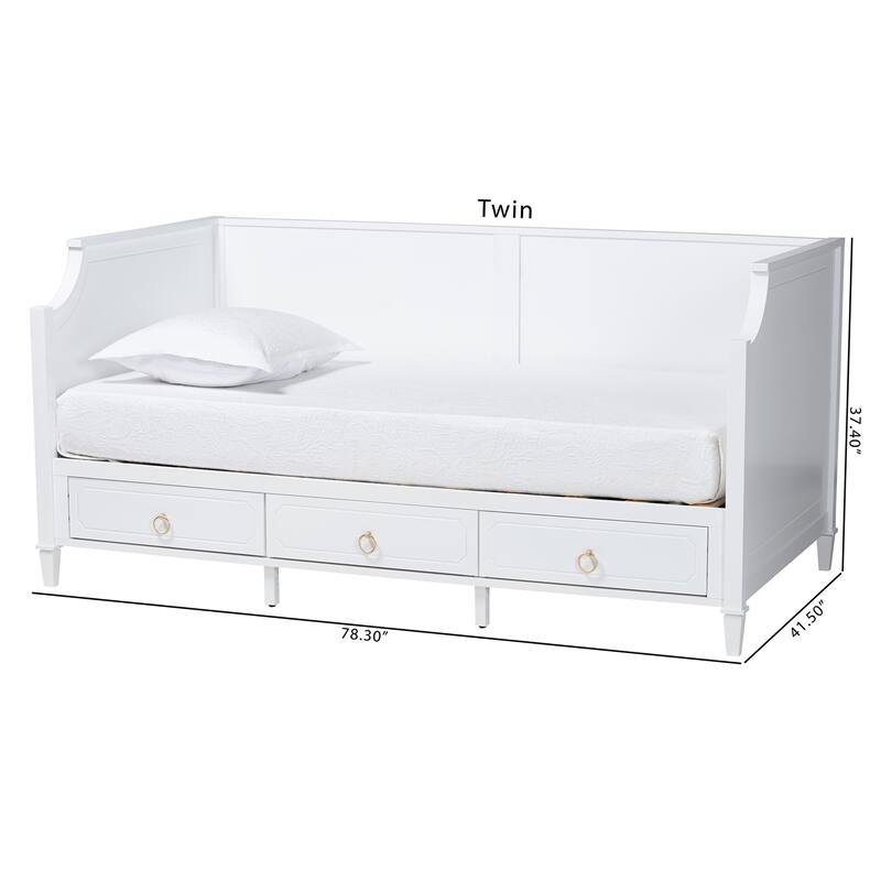 Lowri Classic and Traditional White Finished Wood 3-Drawer Daybed