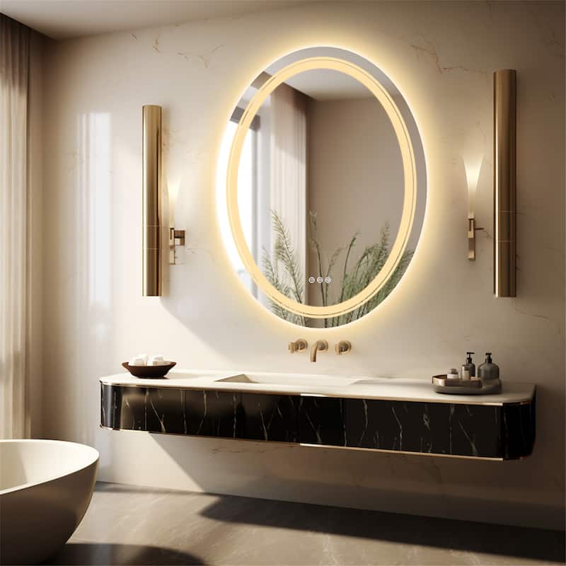 23.6x31.5 inch Oval Illuminated Bathroom Mirror Anti-Fog&Memorable