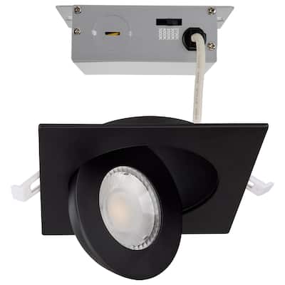 9 Watt CCT Selectable LED Direct Wire Downlight Gimbaled 4 Inch Square Remote Driver Black