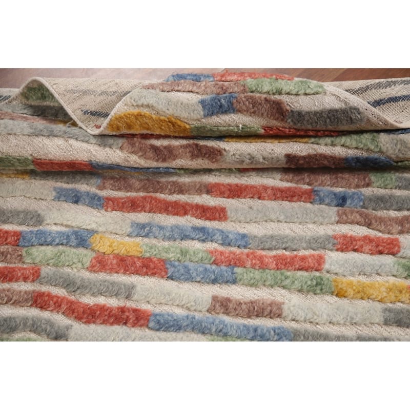 Hand Knotted Oriental 100% Wool Carpet Modern Stripe Multi-Colored Abstract Area Rug - 7' 9'' X 5' 8''