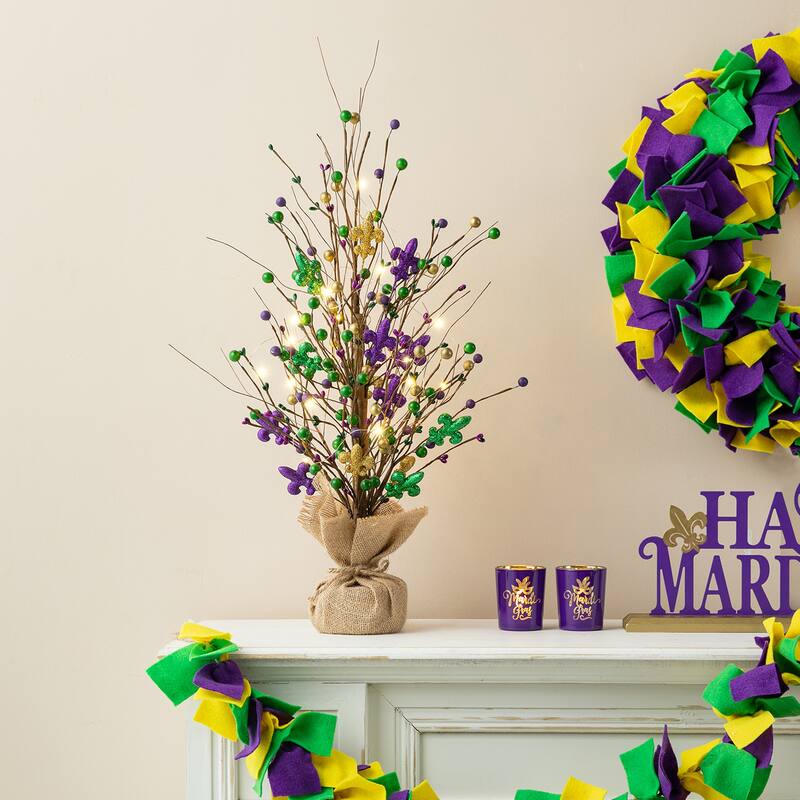 Glitzhome Heart Berry & Fleur-de-Lis Tree Valentine's & Mardi Gras Tree
