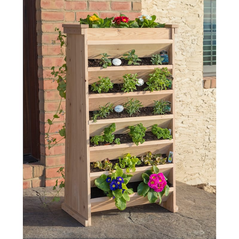 Natural Cedar Wood 7-tier Vertical Garden Planter - Wood - Unfinished Cedar