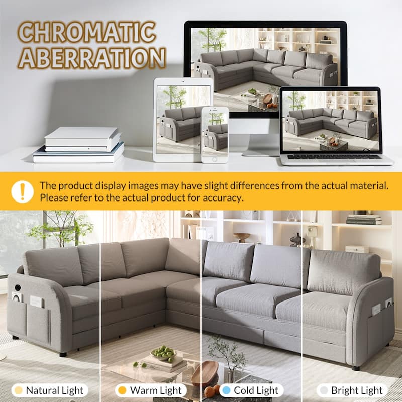 115.2" L-Shaped Teddy Sectional Sofa with Pull-Out Bed