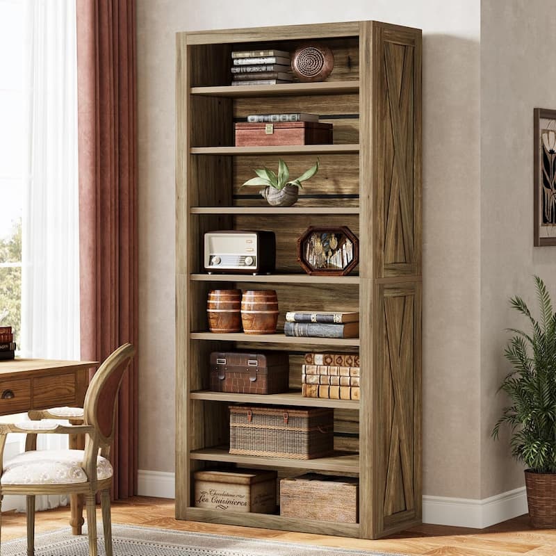 8 Tier Wooden Bookcase with Adjustable Shelves, 70.59 Inches Tall Bookshelf