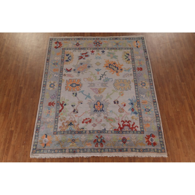 Earth Tone Floral Oushak Indian Area Rug Handmade Wool Carpet - 8'1"x 9'10"