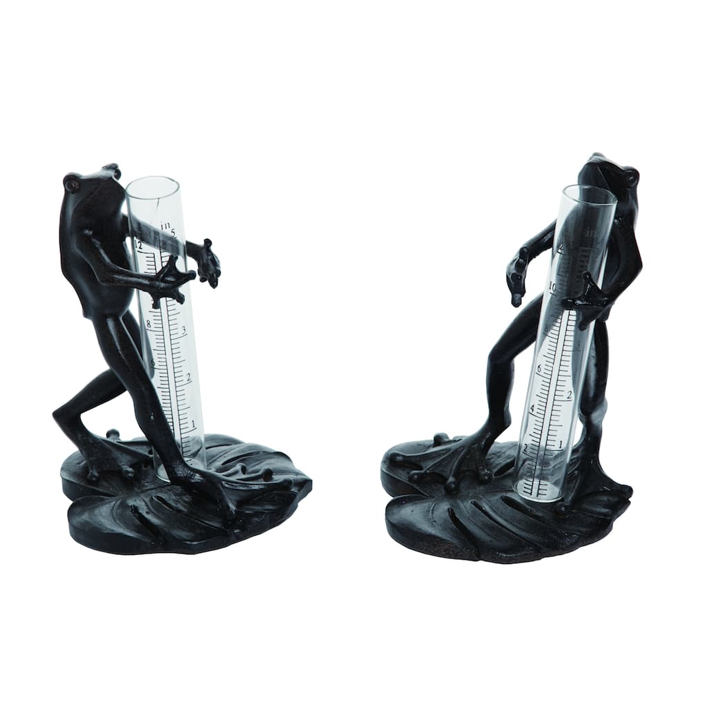 Transpac Resin Glass Frog Rain Gauge Decoration Set of 2