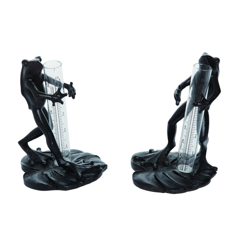 Transpac Resin Glass Frog Rain Gauge Decoration Set of 2