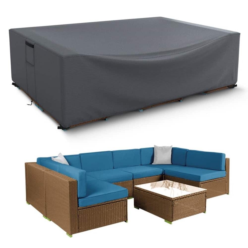 Grey Waterproof Rectangular Outdoor Table and Chair Set Cover - 98"L x 98"W x 28"H