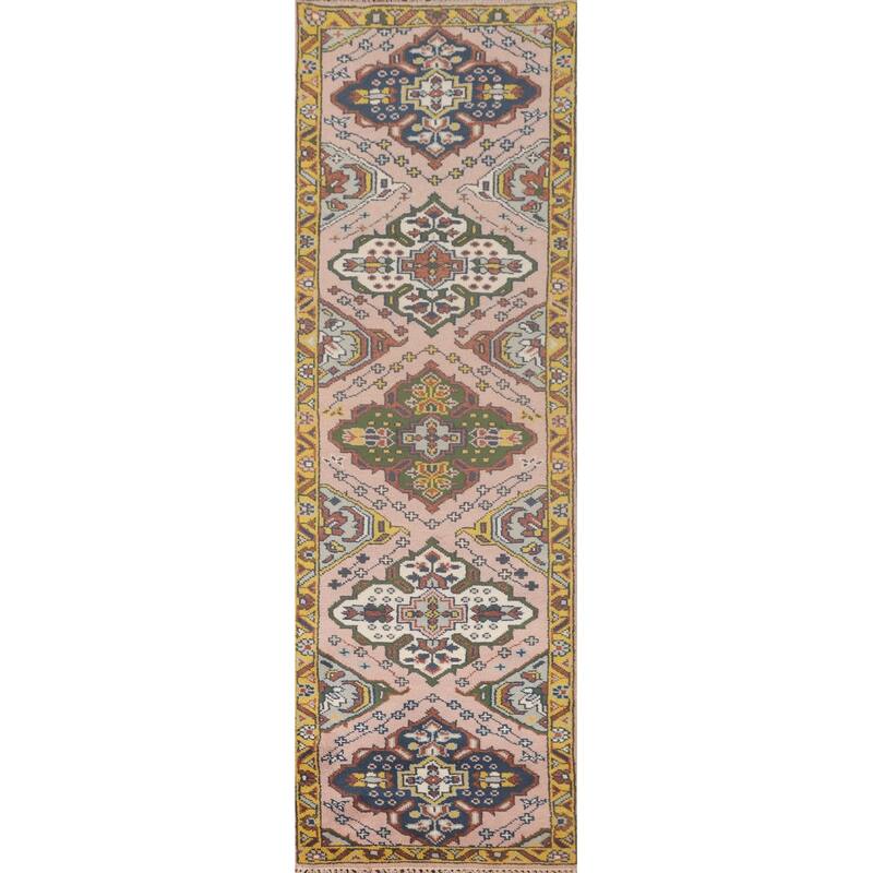 Light Pink Kazak Oriental Runner Rug Wool Carpet - 2'7"x 9'10"