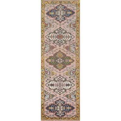 Light Pink Kazak Oriental Runner Rug Wool Carpet - 2'7"x 9'10"