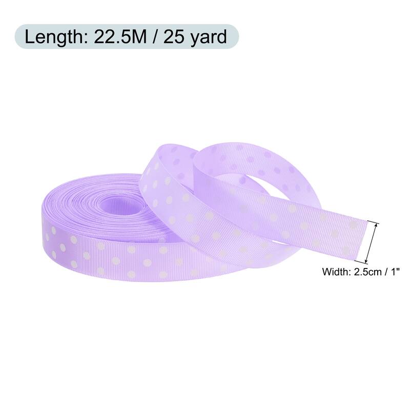 Grosgrain Ribbons 25 Yards 1 Inch w White Dots Ribbon Bow Decoration - Light Purple