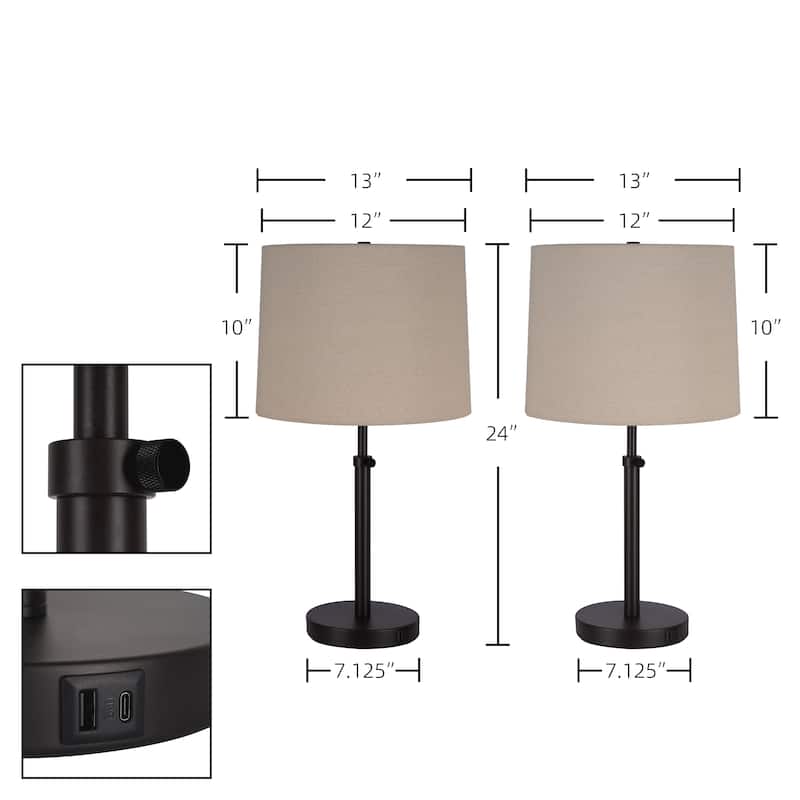 Kenroy Home Beckett Lamp with USB ports - Dark Bronze - Set of 2